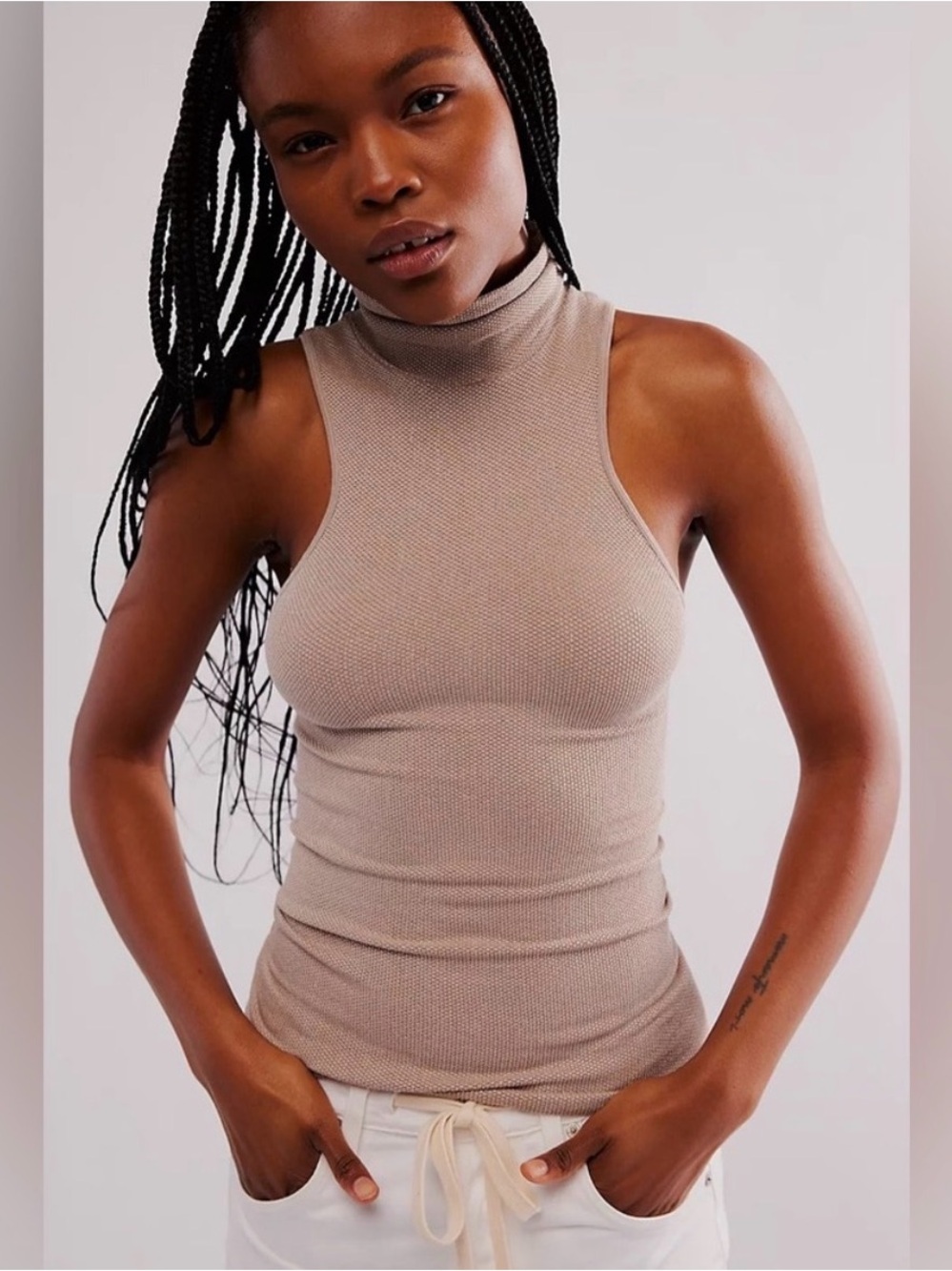 FREE PEOPLE Seamless ALWAYS READY Turtleneck Tank Top  XS